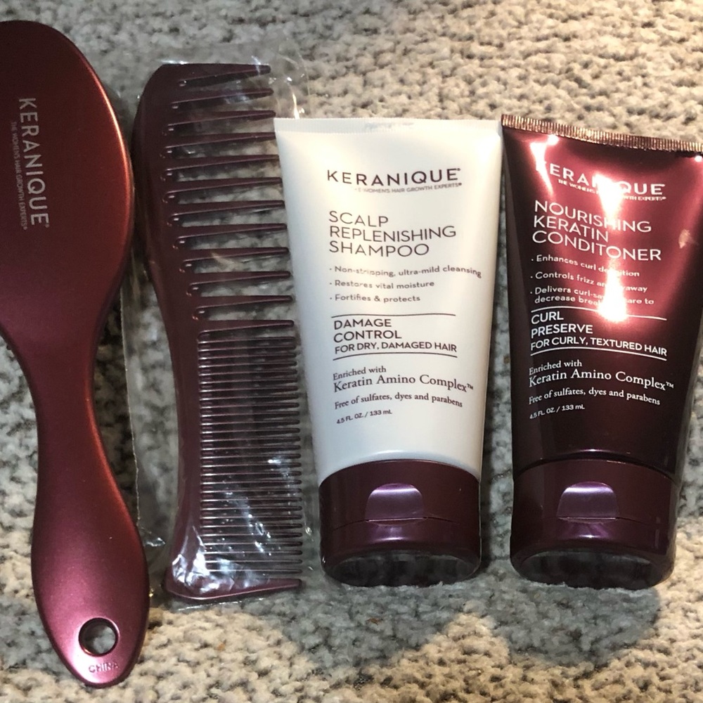 Keranique Brush & Comb, Deep Hydration Shampoo & Conditioner 4.5oz (Set of 4)